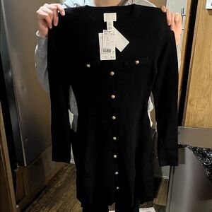 H&M Black Long Sleeve Dress with Gold Buttons